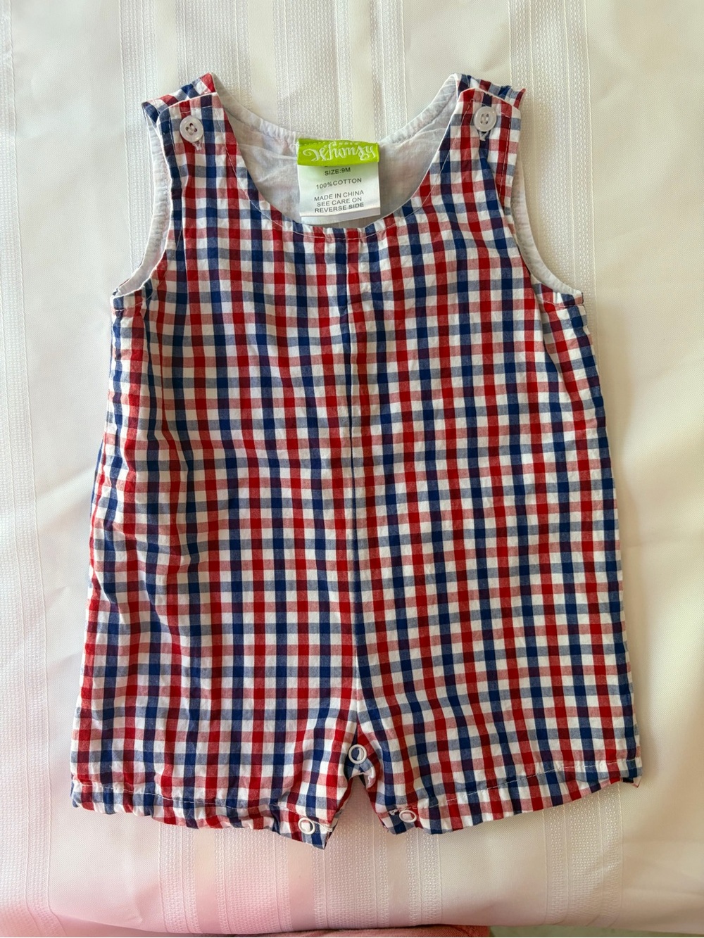 Classic Whimsy Red Blue Gingham Plaid Romper JonJon 9m